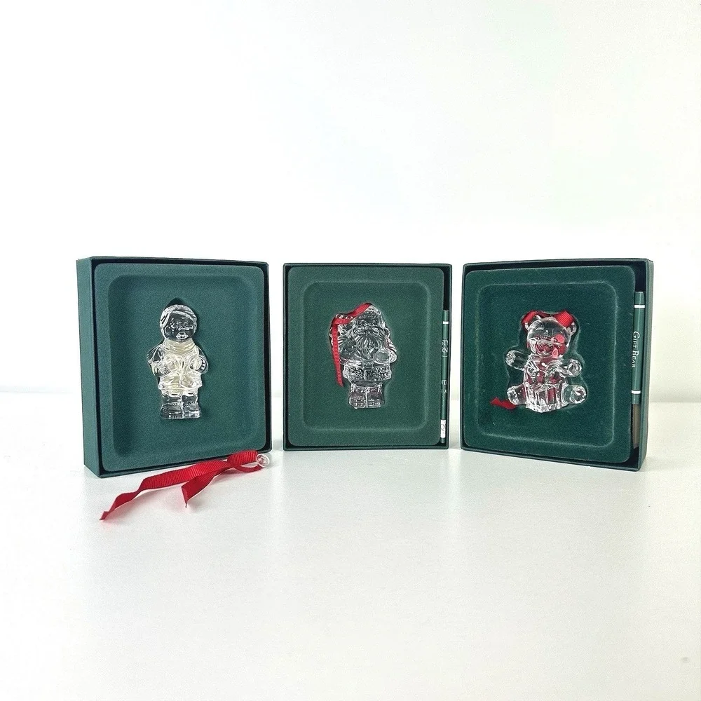 Set of 3 Marquis Waterford Crystal Christmas Ornaments Caroler Santa & Gift Bear